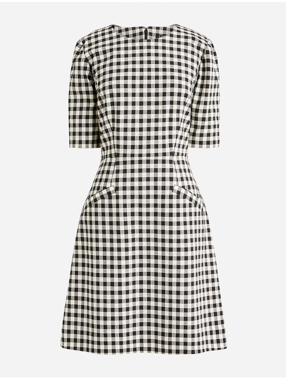 J. Crew Short-Sleeve Kelsie Dress Gingham Bi-stretch Wool Blend Size 16# BP598